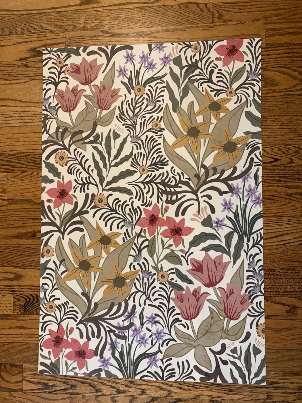 Vinyl Floor Cloth With Floral, Botanical Motif